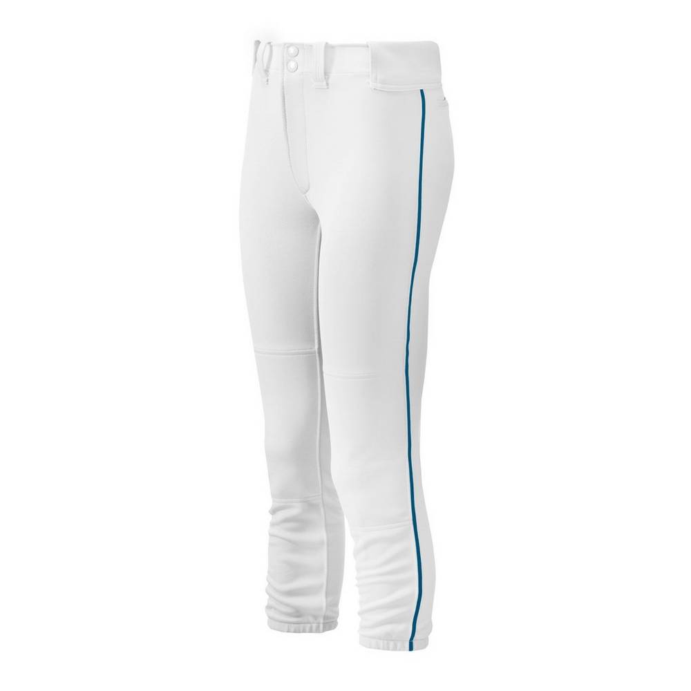 Pantaloni Mizuno Softball Belted Piped Donna - Bianche/Blu Marino - 06954-UWDR